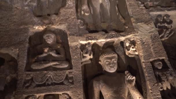 Interior Cueva Ajanta Cueva Una Sala Culto Con Elementos Diseño — Vídeos de Stock