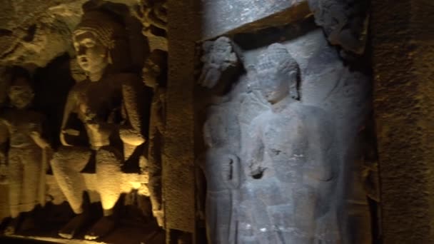 Интерьер Пещеры Аджанта Пещера Представляет Собой Зал Поклонения Элементами Дизайна — стоковое видео
