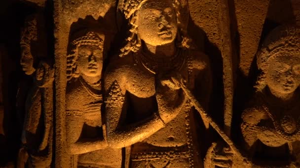 Interieur Van Ajanta Cave Cave Een Erehal Met Elementen Van — Stockvideo