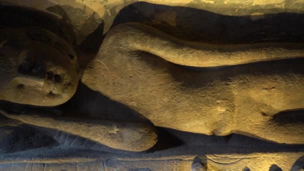 Εσωτερικό Του Ajanta Σπήλαιο Σπήλαιο Είναι Μια Αίθουσα Λατρείας Στοιχεία — Αρχείο Βίντεο