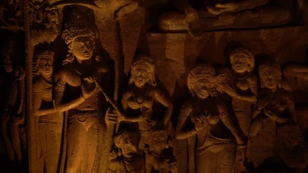 Интерьер Пещеры Аджанта Объект Всемирного Наследия Юнеско Махараштра Индия — стоковое видео