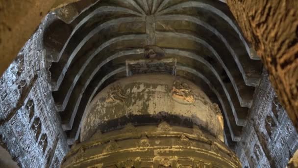 Interieur Grot Ajanta Unesco Werelderfgoed Maharashtra India — Stockvideo