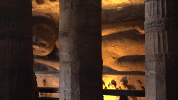 Interiör Ajanta Grotta Unescos Världsarvslista Maharashtra Indien — Stockvideo