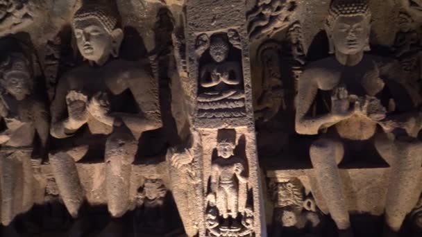 Ajanta洞穴26的内地 教科文组织世界遗产所在地 印度马哈拉施特拉邦 — 图库视频影像