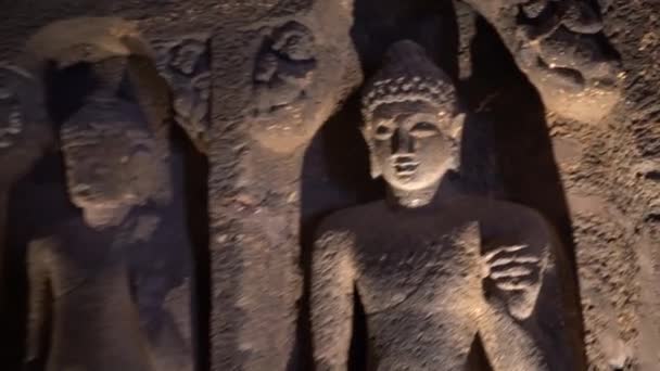 Interior Caverna Ajanta Património Mundial Unesco Maharashtra Índia — Vídeo de Stock