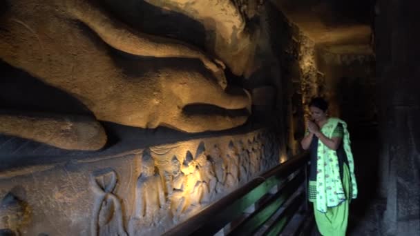 Interiér Jeskyně Ajanta Památka Unesco Maháráštra Indie — Stock video