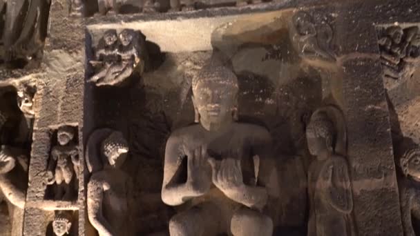 Εσωτερικό Του Σπηλαίου Ajanta Μνημείο Παγκόσμιας Κληρονομιάς Unesco Maharashtra Ινδία — Αρχείο Βίντεο