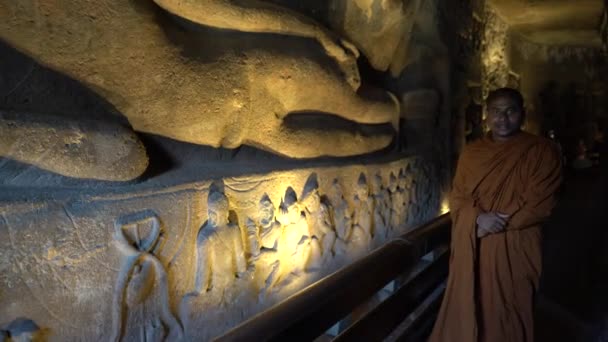 Interior Gua Ajanta Situs Warisan Dunia Unesco Maharashtra India — Stok Video