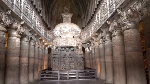 Interieur Grot Ajanta Unesco Werelderfgoed Maharashtra India — Stockvideo