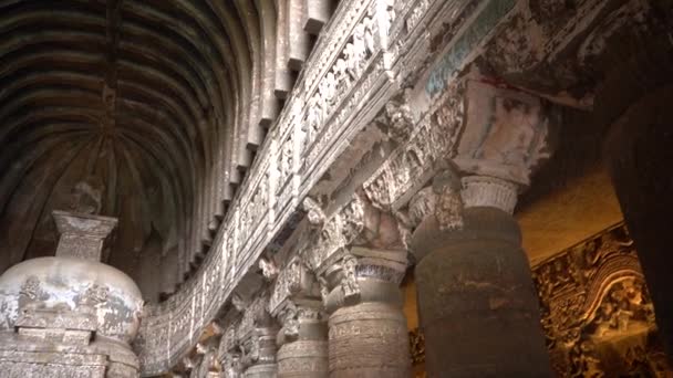 Interior Cueva Ajanta Patrimonio Humanidad Por Unesco Maharashtra India — Vídeo de stock