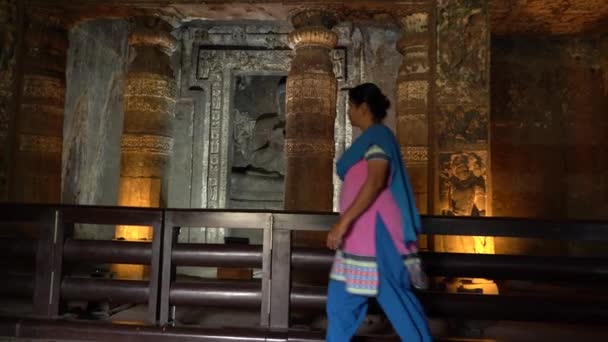 Ajanta Maharashtra India June 2022 Tourists Visiting Ajanta Caves Caves — Stock Video