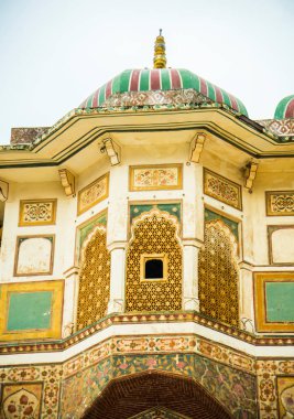 Amber kalesi, UNESCO Dünya Mirası alanı, Jaipur, Rajasthan, Hindistan 'da süslü dekore edilmiş detaylar