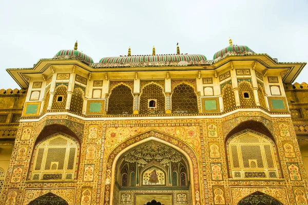 Részlet Díszes Díszítésű Belsejében Amber Erőd Unesco Világörökség Része Jaipur — Stock Fotó