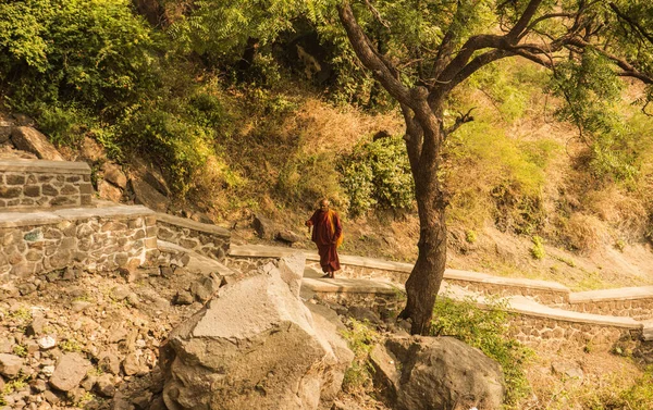 Budist keşiş, Hindistan 'daki Aurangabad Mağaralarını ziyaret etti.