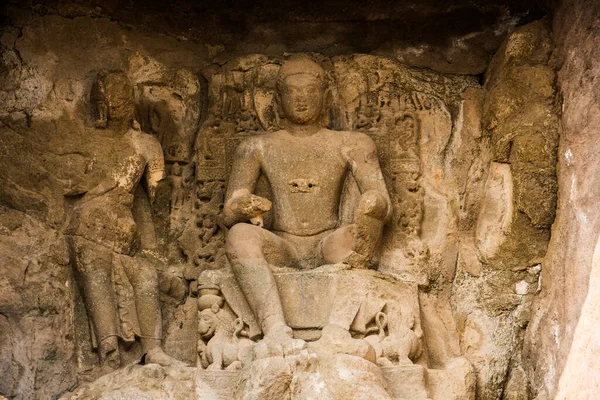 Staty Lord Buddha Aurangabad Caves Klippt Buddhistiska Grottmonument Som Går — Stockfoto