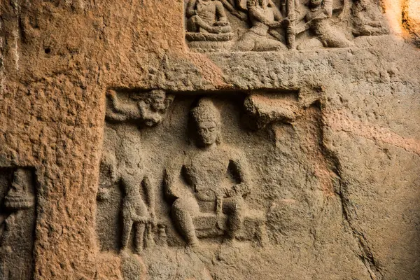 Statue Seigneur Bouddha Dans Les Grottes Aurangabad Est Taillé Dans — Photo