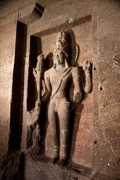 Escultura Cueva Ellora Patrimonio Humanidad Por Unesco India Templo Monolítico — Foto de Stock