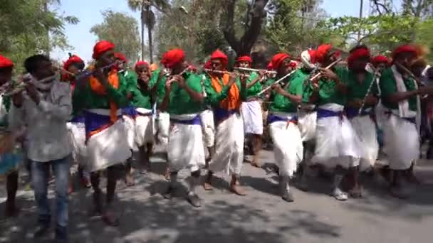 Alirajpur Madhya Pradesh India March 2022 Tribal People Dancing Drum — Stock Video