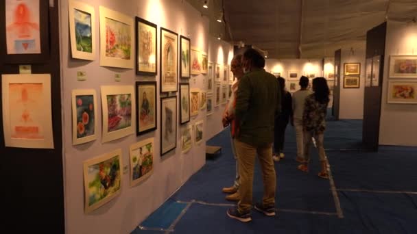 Khajuraho India Лютого 2022 Року Художня Виставка Під Час Фестивалю — стокове відео