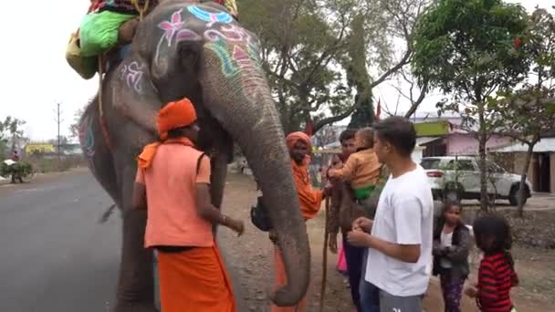 Seoni Madhya Pradesh Ινδία Φεβρουαρίου 2022 Sadhu Περπάτημα Ελέφαντα Στην — Αρχείο Βίντεο