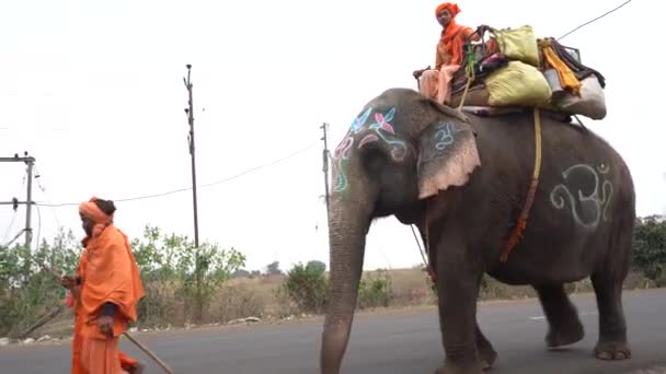 Seoni Madhya Pradesh Índia Fevereiro 2022 Sadhu Andando Com Elefante — Vídeo de Stock