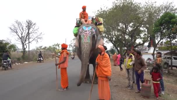 Seoni Madhya Pradesh Ινδία Φεβρουαρίου 2022 Sadhu Περπάτημα Ελέφαντα Στην — Αρχείο Βίντεο