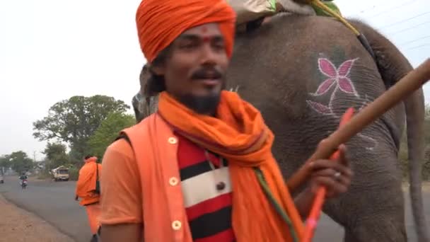 Seoni Madhya Pradesh India Febrero 2022 Sadhu Caminando Con Elefante — Vídeo de stock