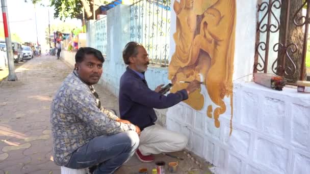 Khajuraho Madhya Pradesh India Марта 2022 Художественная Живопись Стене Улицы — стоковое видео