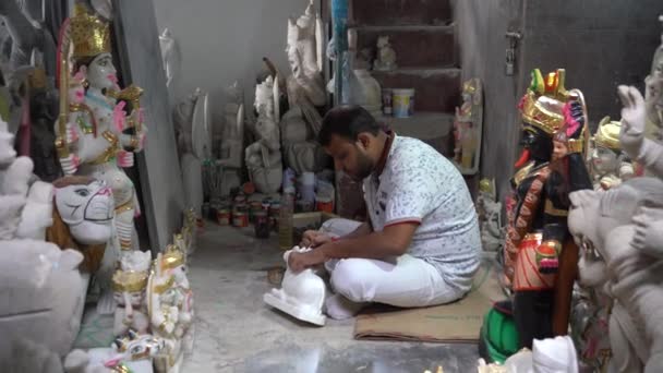 Agra India Agosto 2022 Artistas Locales Hacen Estatua Dios Partir — Vídeos de Stock