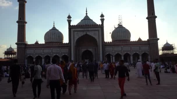 Delhi India Sierpnia 2022 Indyjscy Turyści Odwiedzający Jama Masjid Delhi — Wideo stockowe