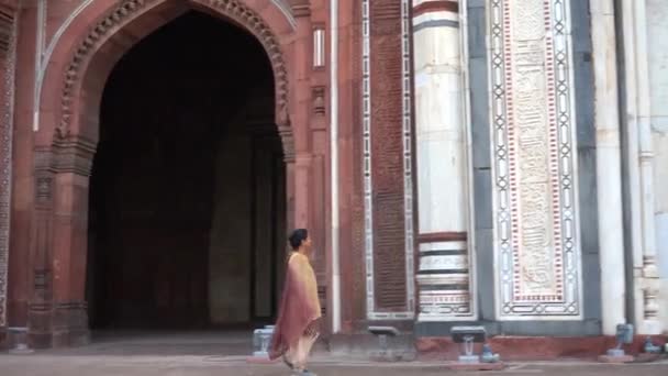 印度德里Purana Qila或Old Fort的女游客 — 图库视频影像