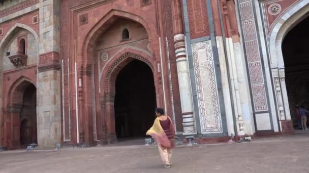 Kobieta Turystka Purana Qila Lub Old Fort Delhi Indie — Wideo stockowe