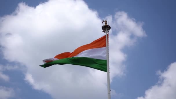 Tricolor Indiska National Flag Himlen Bakgrund — Stockvideo