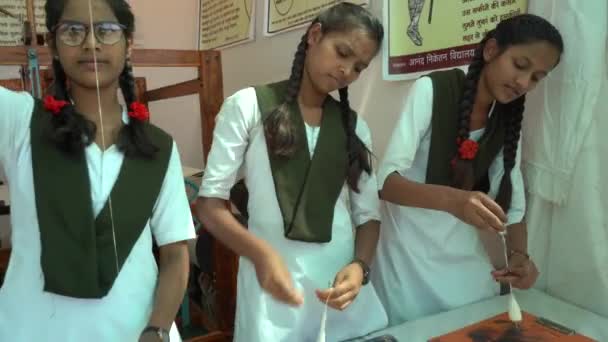 Wardha Maharashtra India Února 2023 Studentská Ukázka Jak Vyrobit Přízi — Stock video