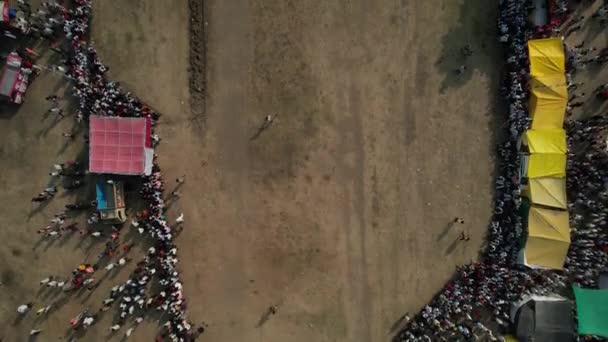 Drohnenschuss Von Ochsenkarren Rennen Anlässlich Des Erntefestes Ochsenkarren Rennen Ist — Stockvideo
