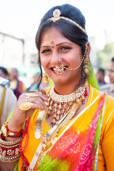 stock image AMRAVATI, MAHARASHTRA, INDIA, 09 JANUARY 2023 : Portrait of Hijra or Transgender on the street during religious festival, They are social category in the Indian society who recognized as third gender.