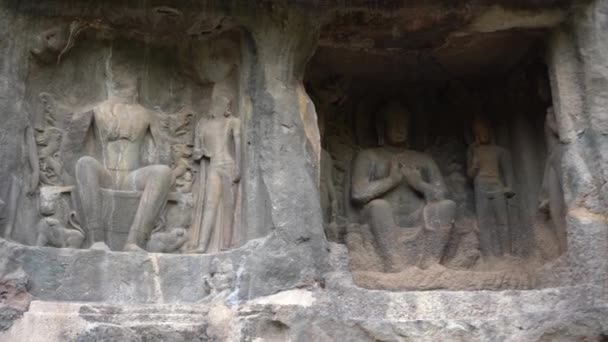 Vue Extérieure Des Grottes Ajanta Est Site Patrimoine Mondial Unesco — Video