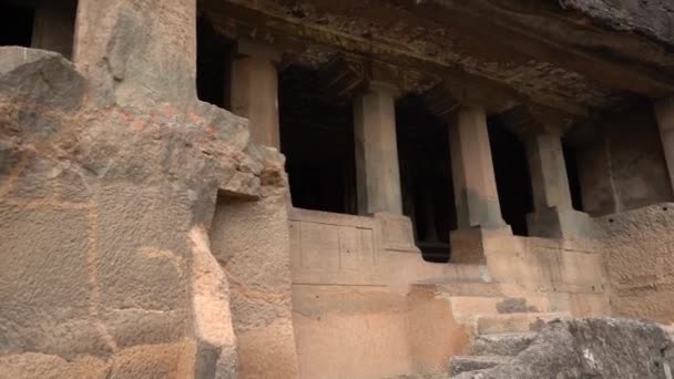 Widok Zewnątrz Jaskinie Ajanta Jest Wpisany Listę Światowego Dziedzictwa Unesco — Wideo stockowe