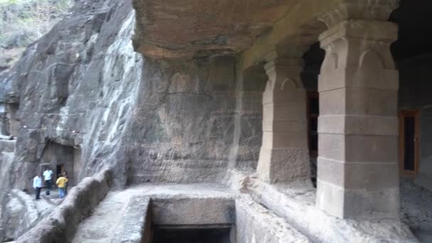 Εξωτερική Άποψη Του Ajanta Σπήλαια Είναι Μνημείο Παγκόσμιας Κληρονομιάς Της — Αρχείο Βίντεο