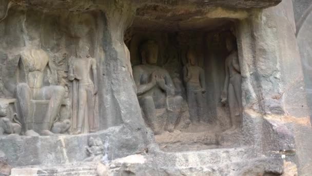 Внешний Вид Пещер Аджанта Является Объектом Всемирного Наследия Юнеско Вырезанный — стоковое видео