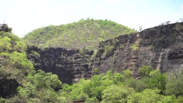 Külső Kilátás Ajanta Barlangok Unesco Világörökség Része Faragott Szikla Mint — Stock videók