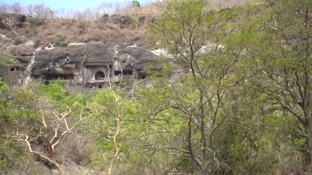 Vista Esterna Delle Grotte Ajanta Patrimonio Dell Umanità Dell Unesco — Video Stock