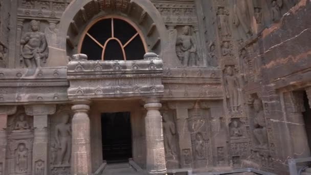 Außenansicht Der Ajanta Höhlen Ist Unesco Weltkulturerbe Den Fels Gehauen — Stockvideo
