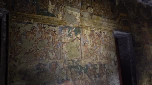 Oude Muurschildering Grotten Van Ajanta Unesco Werelderfgoed Aurangabad Maharashtra India — Stockvideo
