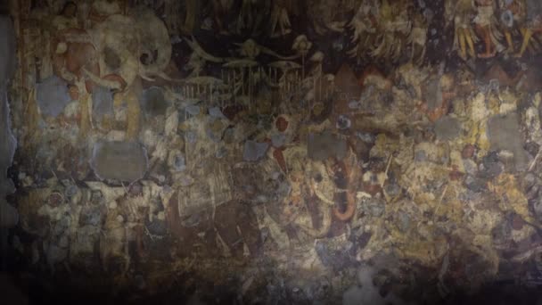 印度马哈拉施特拉邦奥兰加巴德教科文组织世界遗产遗址Ajanta Caves 1的古代壁画壁画 — 图库视频影像