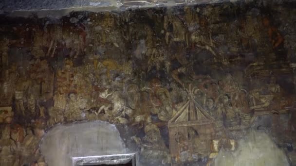 Antike Wandmalerei Den Ajanta Höhlen Unesco Weltkulturerbe Aurangabad Maharashtra Indien — Stockvideo