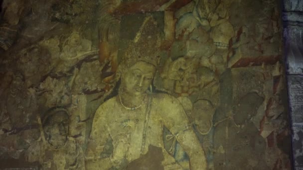 Peinture Murale Antique Dans Les Grottes Ajanta Site Patrimoine Mondial — Video