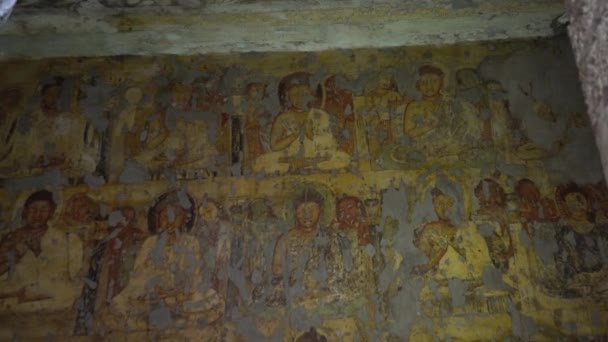 アジャンタ洞窟の古代壁画 ユネスコ世界遺産 アウランバード マハラシュトラ インド — ストック動画