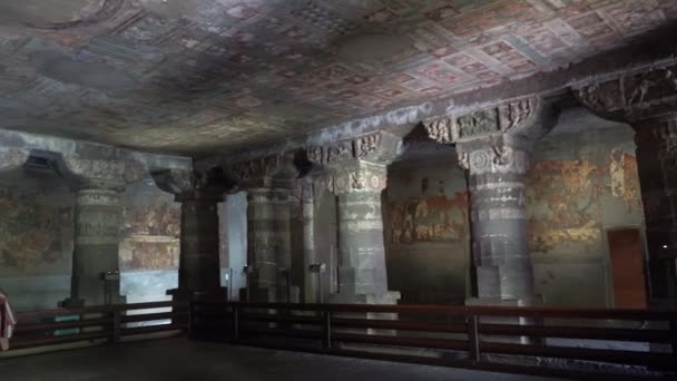 Ancient Mural Wall Painting Ajanta Caves Unesco World Heritage Site — Stock Video