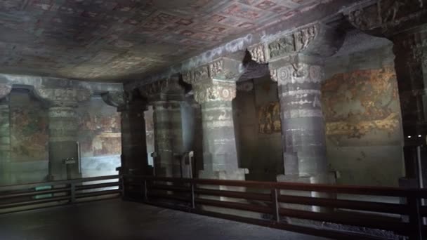Starożytne Malowidła Ścienne Jaskiniach Ajanta Wpisane Listę Światowego Dziedzictwa Unesco — Wideo stockowe
